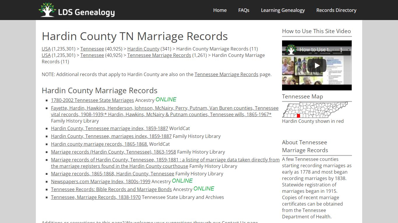 Hardin County TN Marriage Records - LDS Genealogy